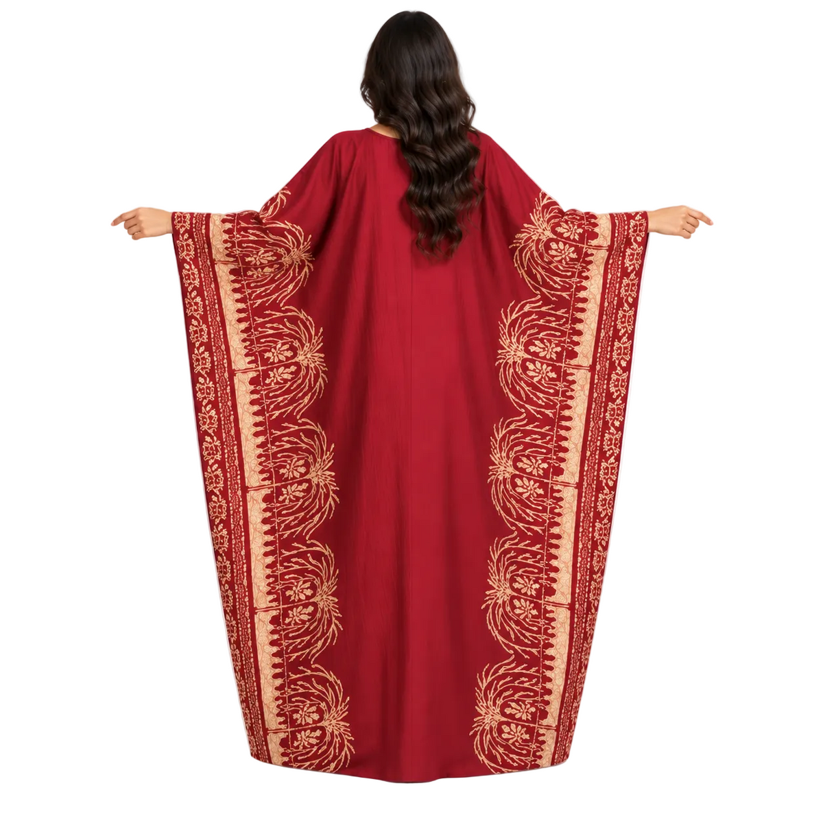 Burgundy Embroidered Luxury Plus Size Kaftan