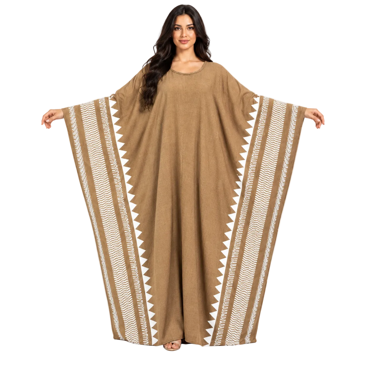 Camel Brown Printed Plus Size Kaftan