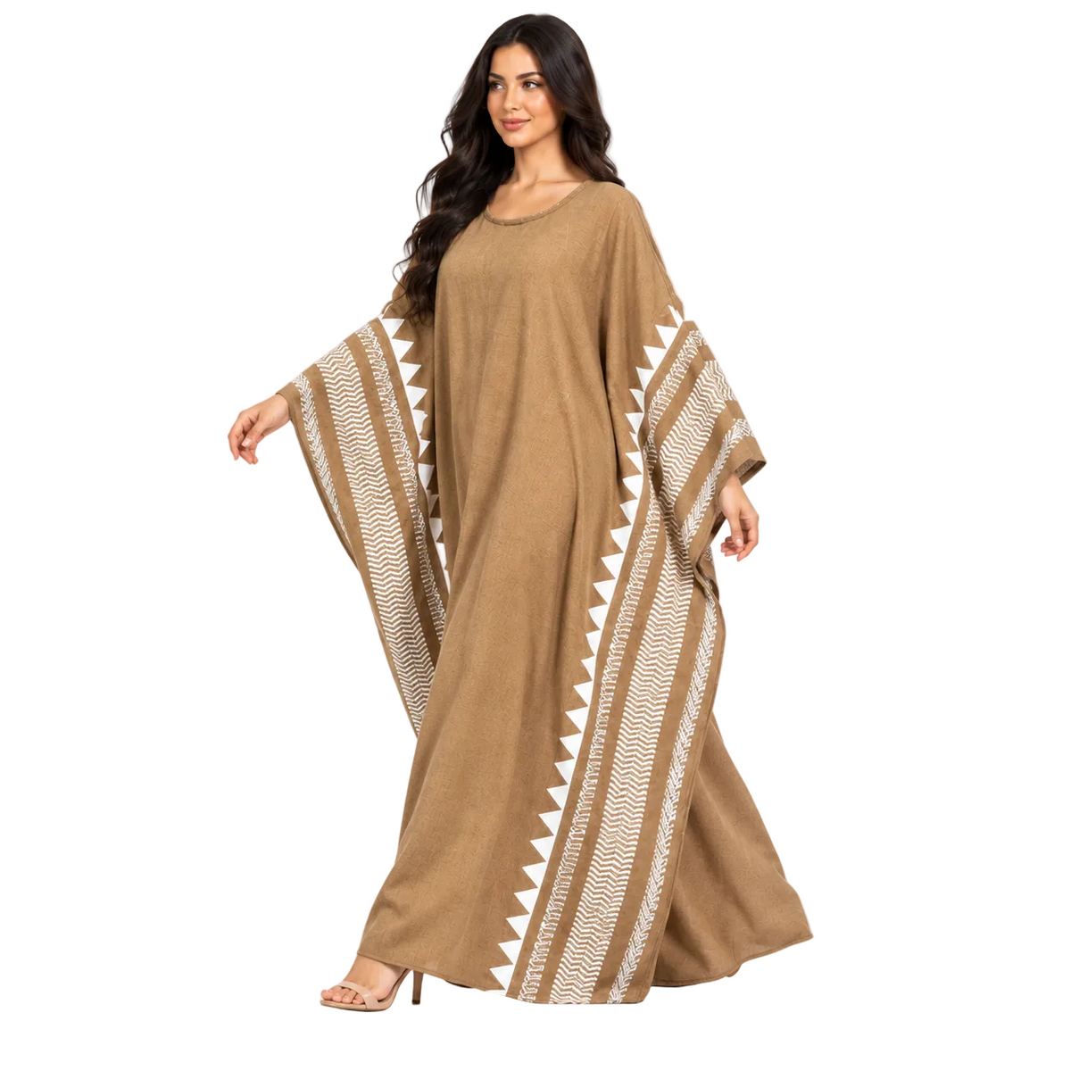 Camel Brown Printed Plus Size Kaftan