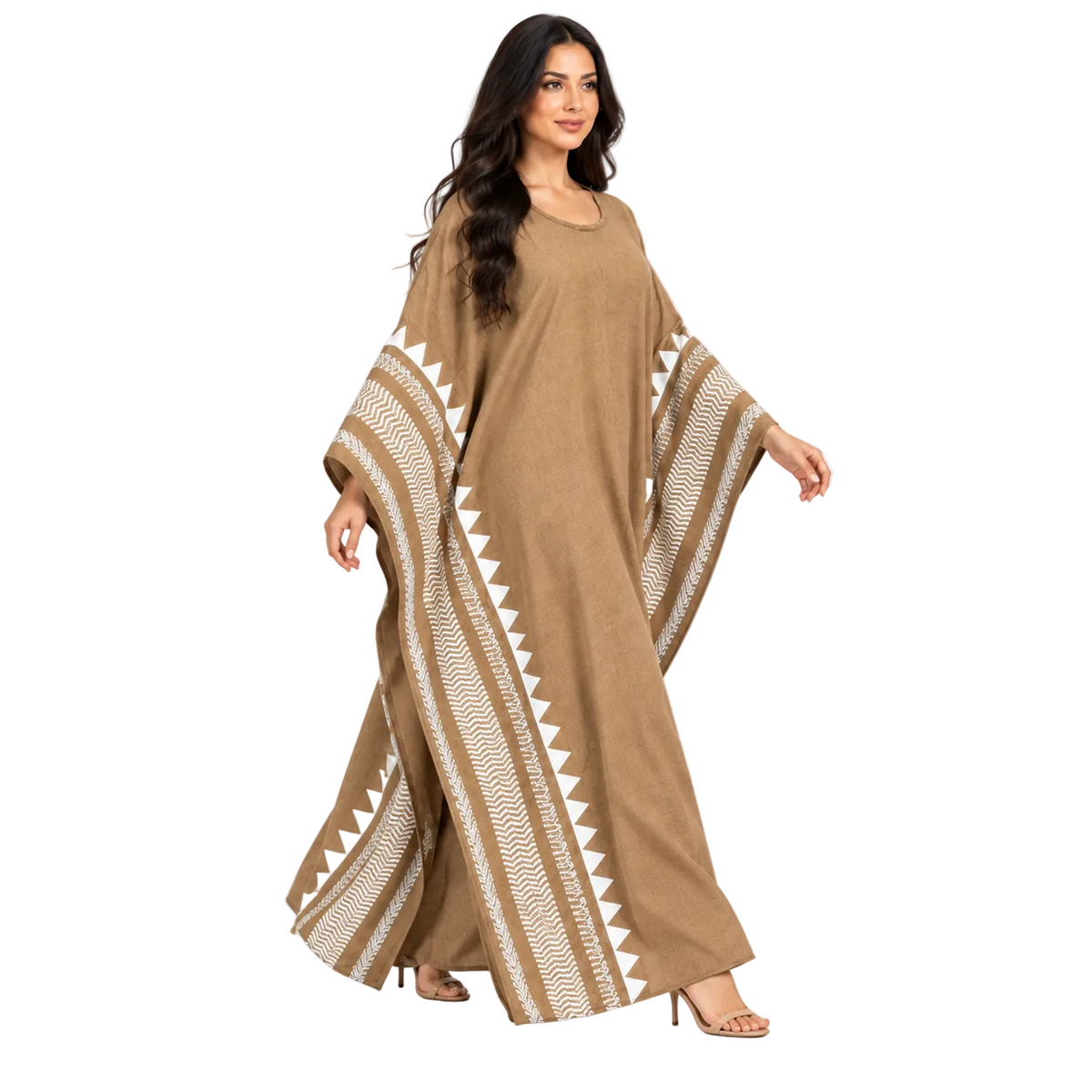 Camel Brown Printed Plus Size Kaftan