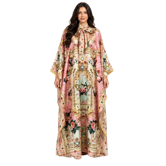 Pink Floral Printed Plus Size Kaftan