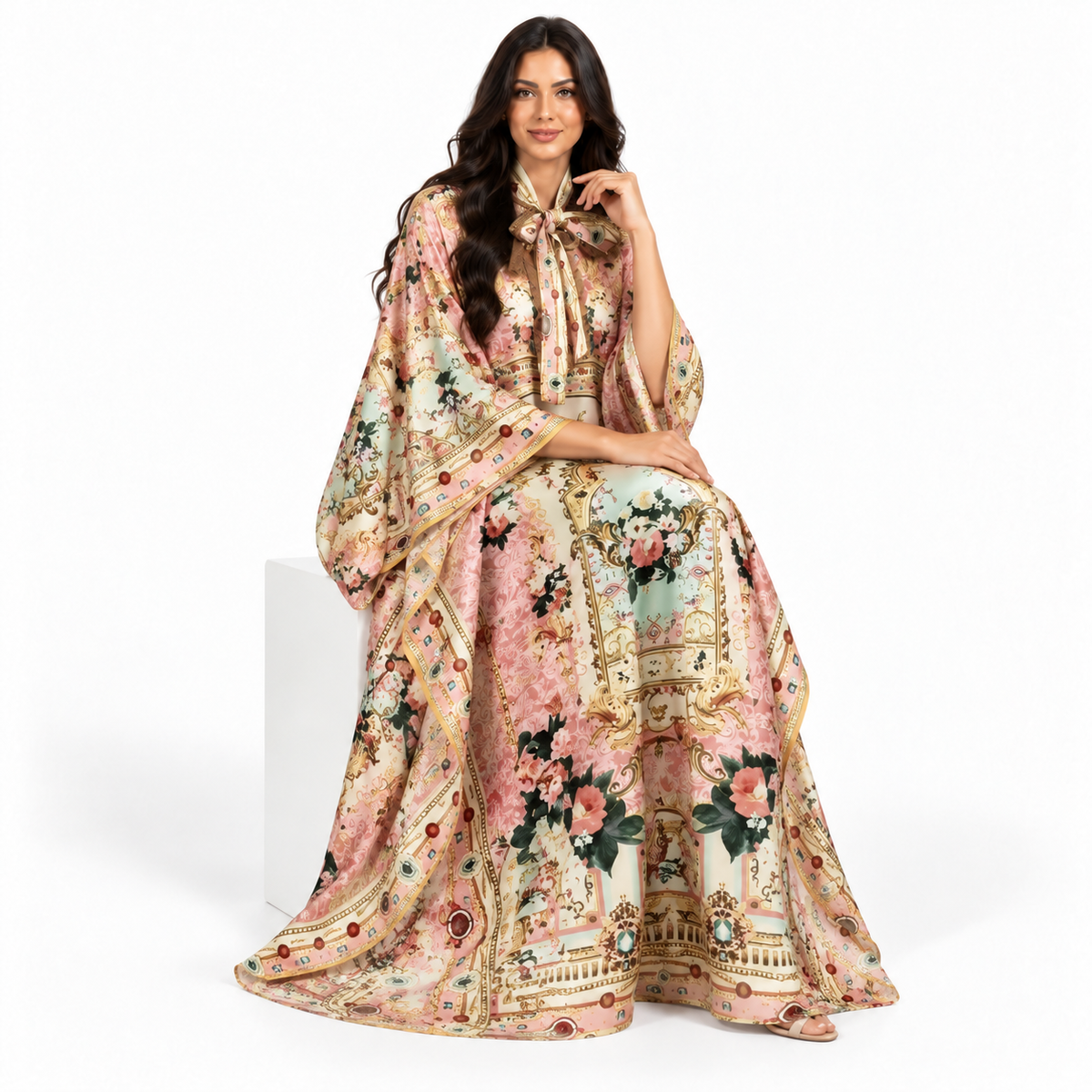 Pink Floral Printed Plus Size Kaftan