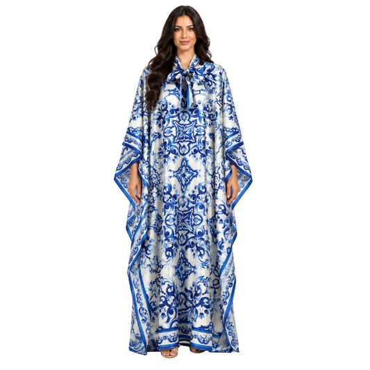 Blue Floral Printed Plus Size Kaftan