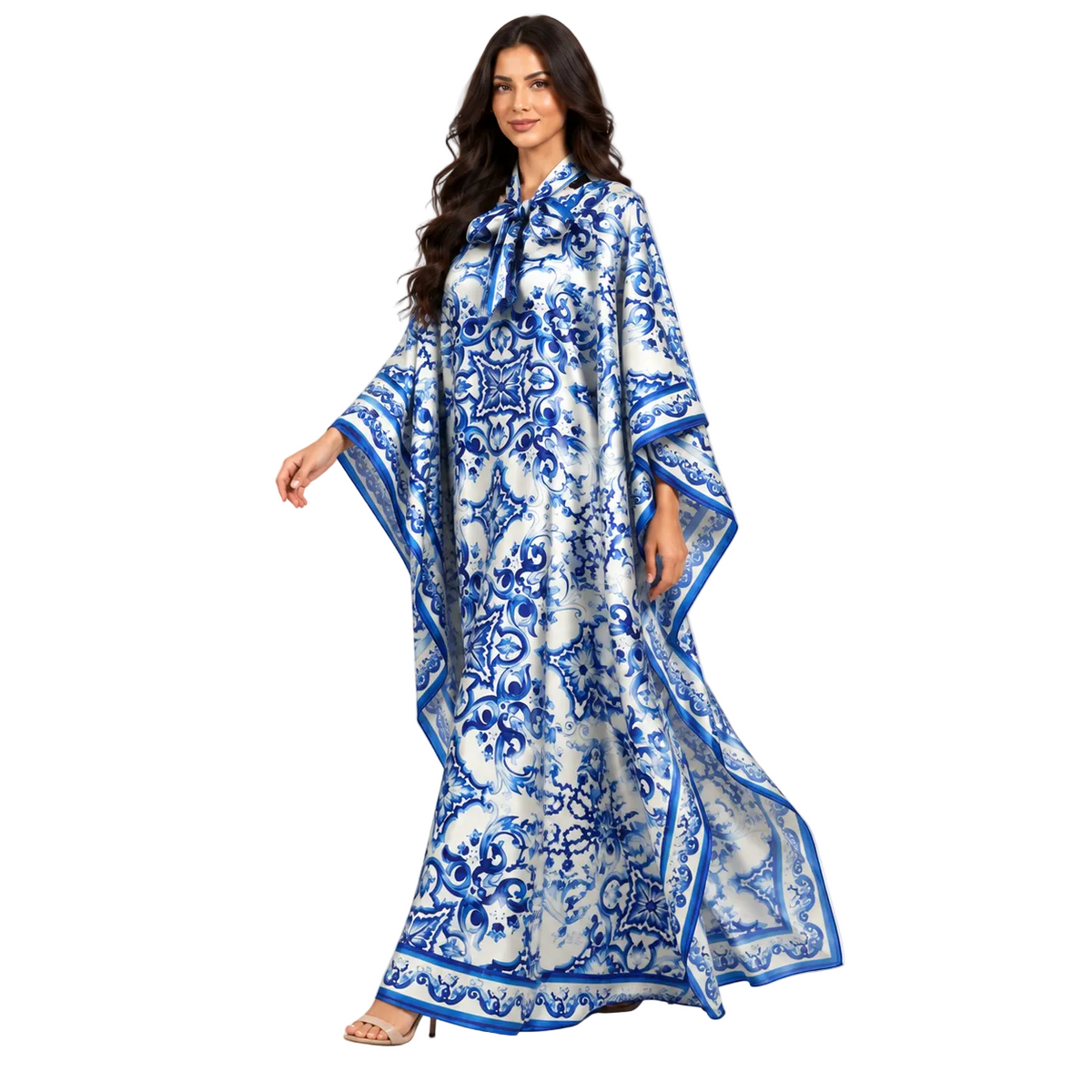 Blue Floral Printed Plus Size Kaftan