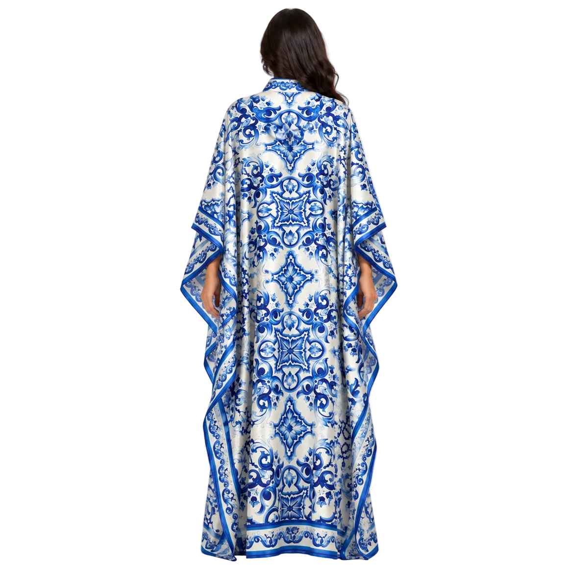 Blue Floral Printed Plus Size Kaftan
