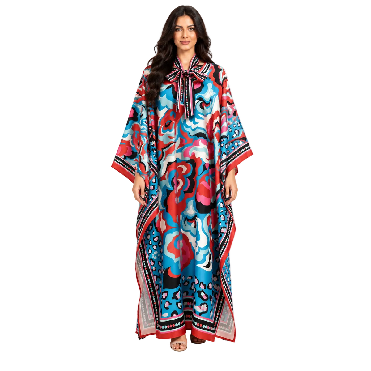 Multicolor Abstract Floral Plus Size Kaftan