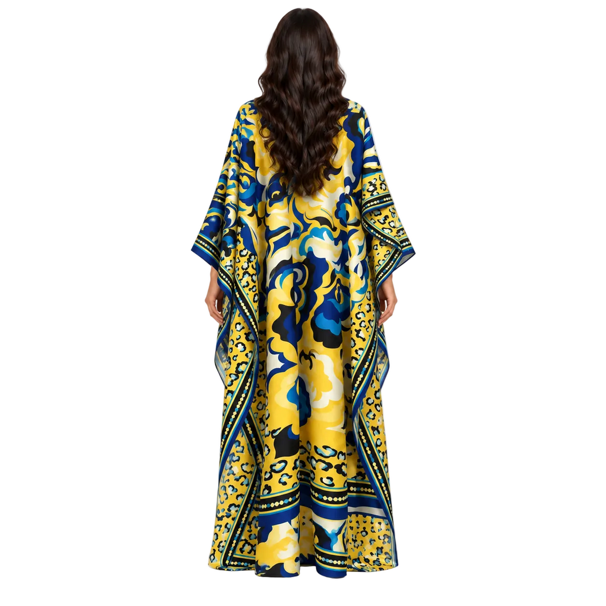 Blue Yellow Printed Plus Size Kaftan