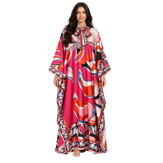 Pink Abstract Print Plus Size Kaftan