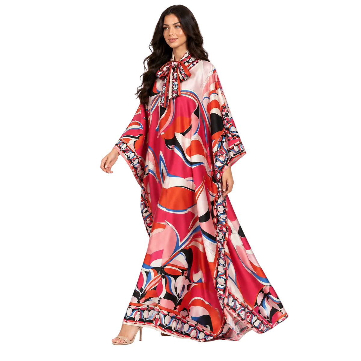 Pink Abstract Print Plus Size Kaftan