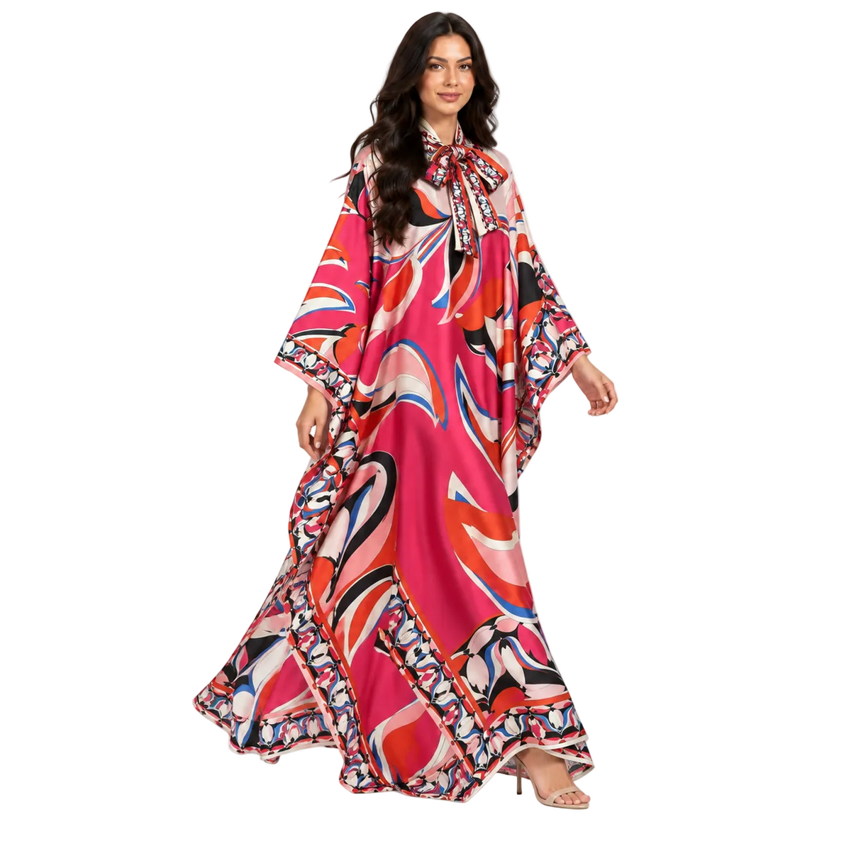 Pink Abstract Print Plus Size Kaftan