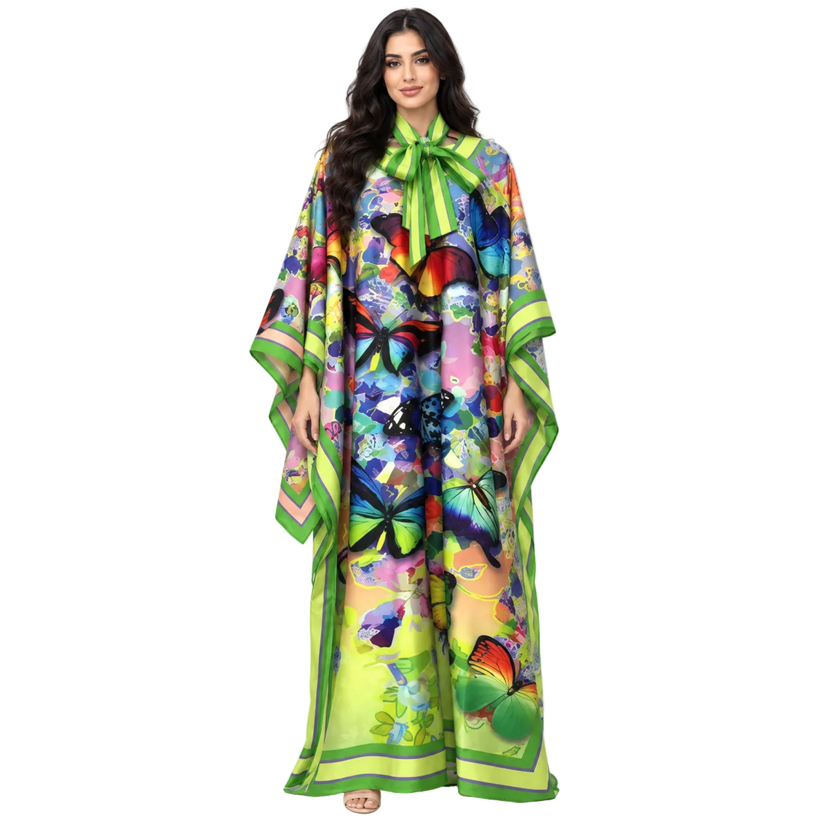 Multicolor Butterfly Print Plus Size Kaftan