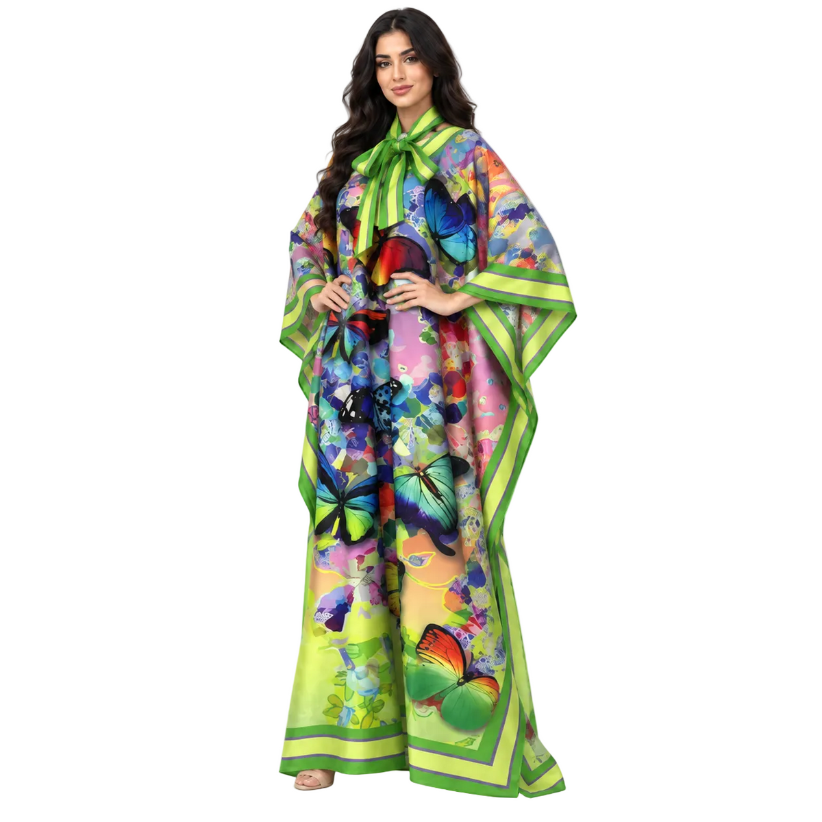 Multicolor Butterfly Print Plus Size Kaftan