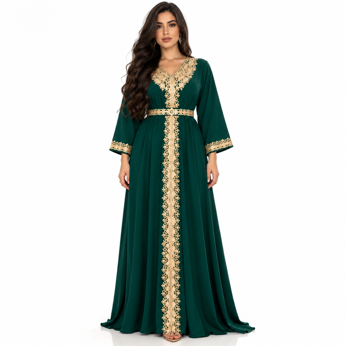 Olive Green Embroidered Luxury Moroccan Kaftan