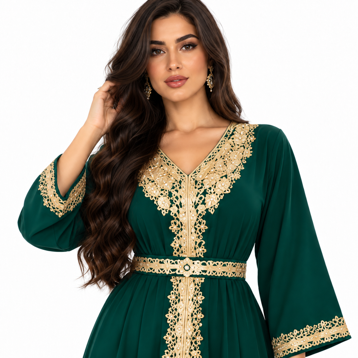 Olive Green Embroidered Luxury Moroccan Kaftan