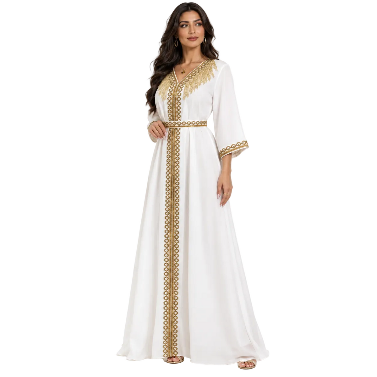 Ivory Gold Embroidered Moroccan Luxury Kaftan