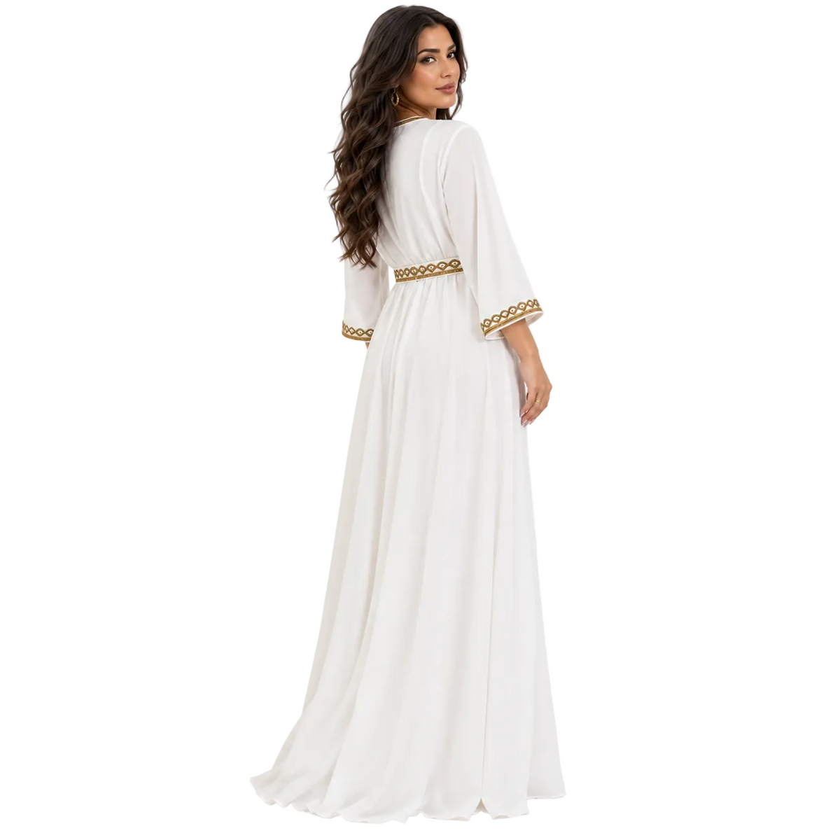 Ivory Gold Embroidered Moroccan Luxury Kaftan