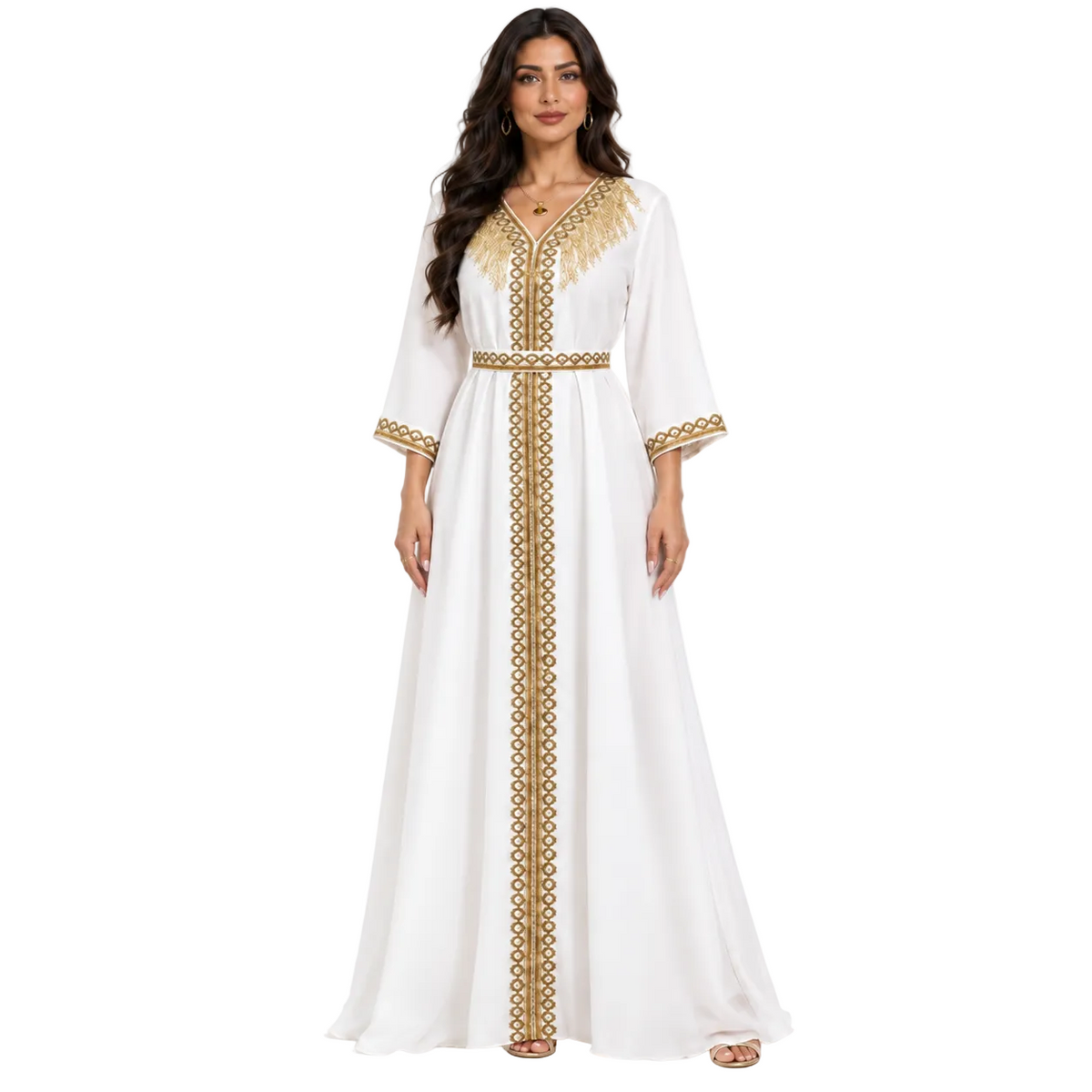 Ivory Gold Embroidered Moroccan Luxury Kaftan