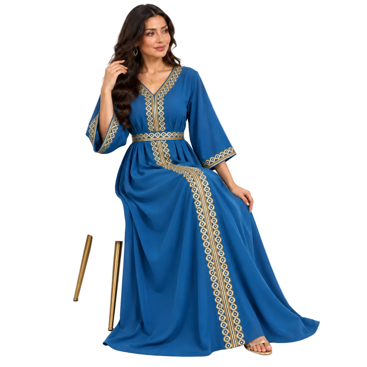 Peacock Blue Embroidered Luxury Moroccan Kaftan
