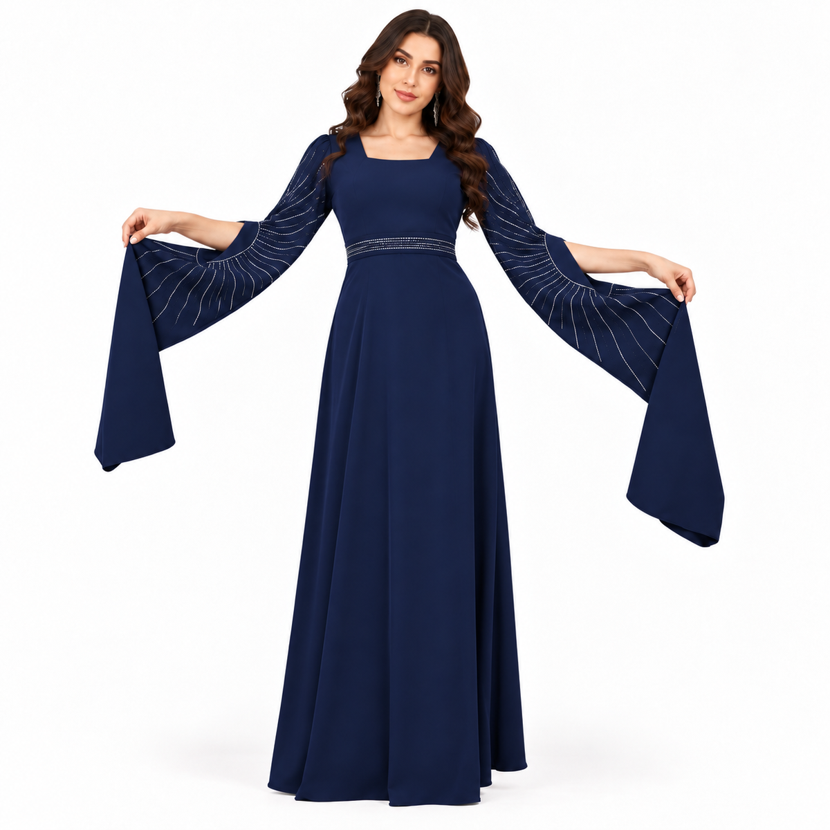 Elegant Navy Blue Embellished Moroccan Kaftan