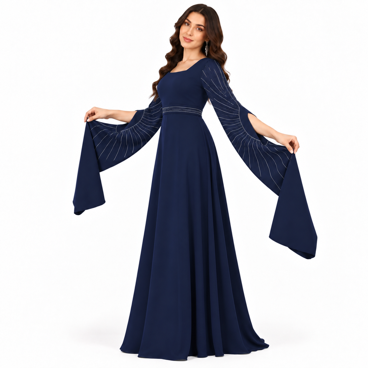 Elegant Navy Blue Embellished Moroccan Kaftan