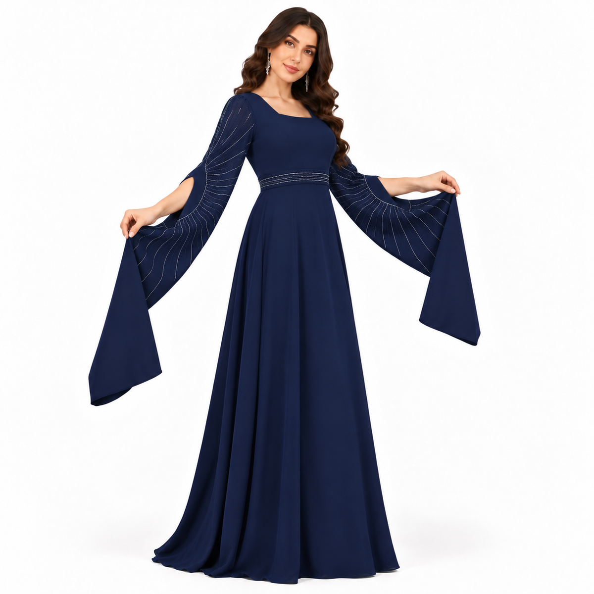 Elegant Navy Blue Embellished Moroccan Kaftan