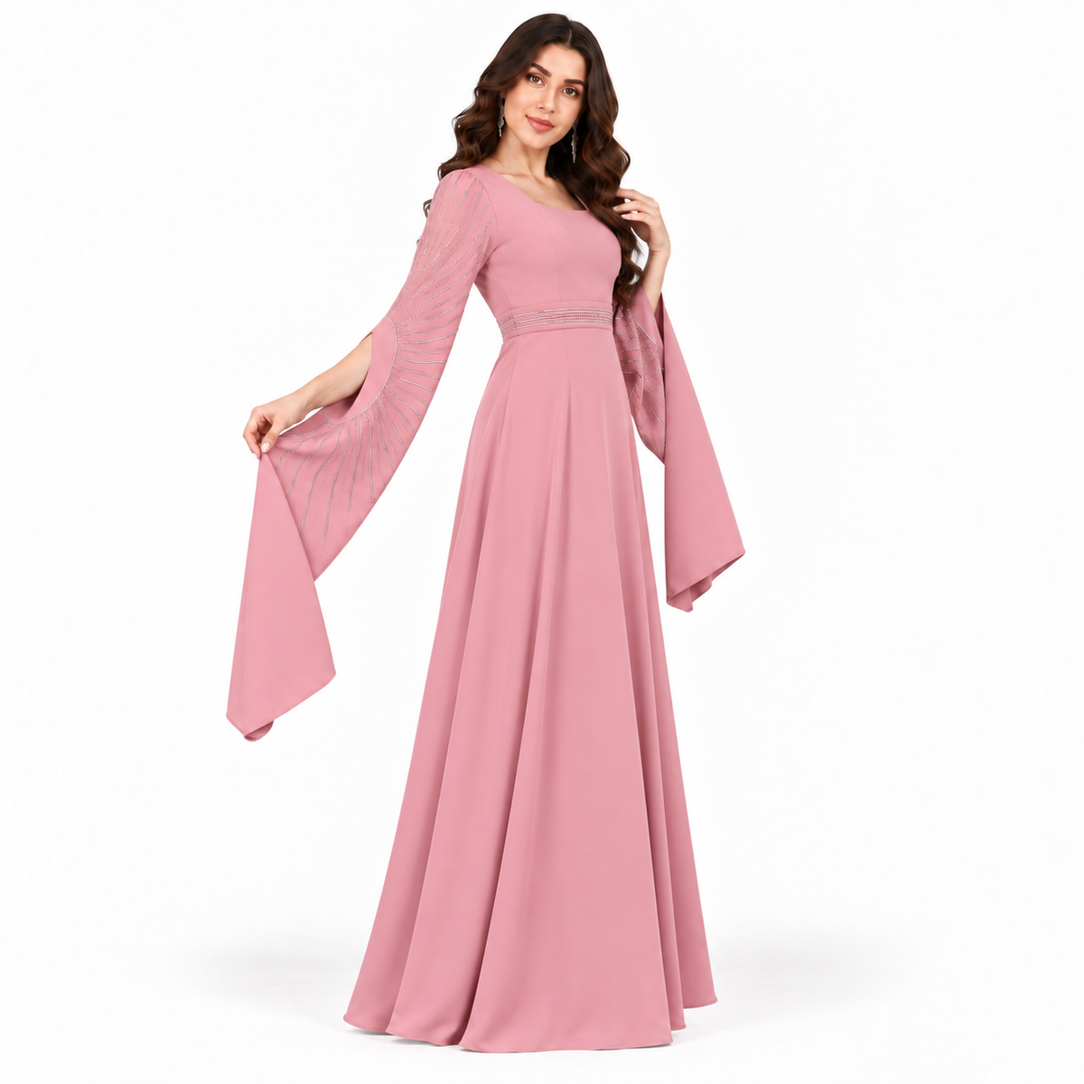 Elegant Blush Pink Embellished Moroccan Kaftan