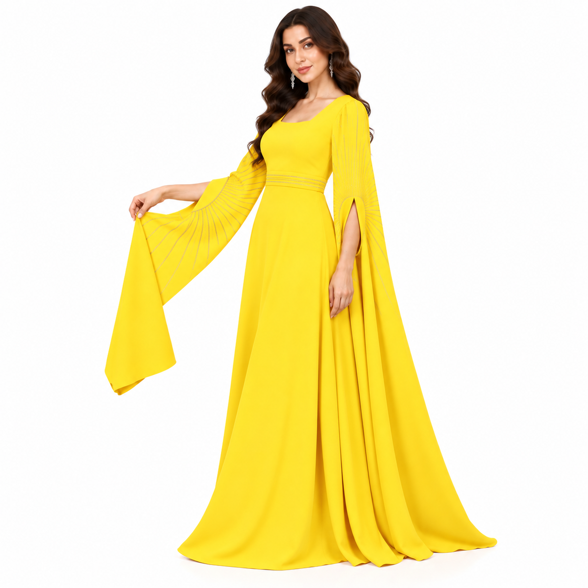Elegant Sunflower Yellow Embellished Moroccan Kaftan