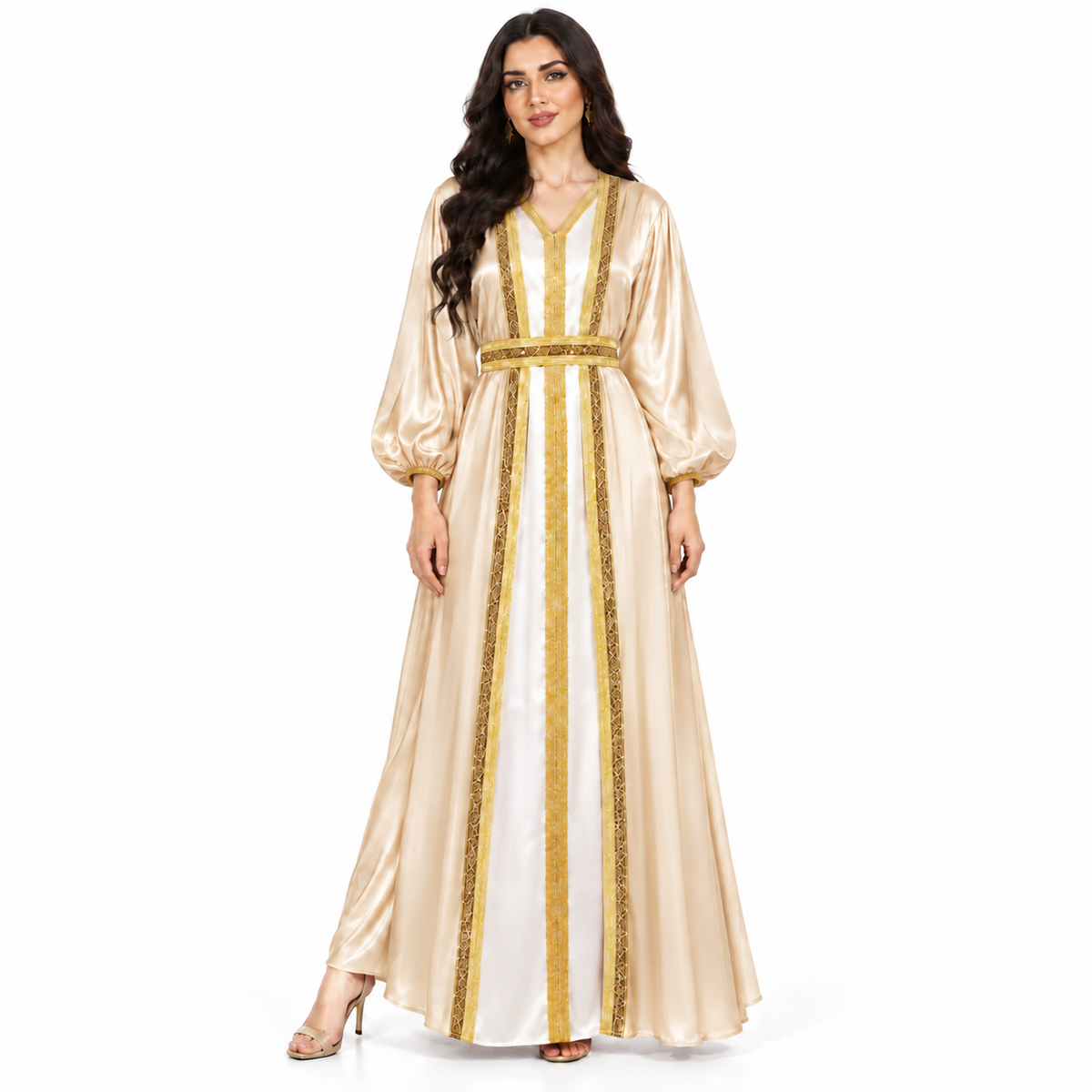 Apricot Gold Satin Moroccan Luxury Kaftan