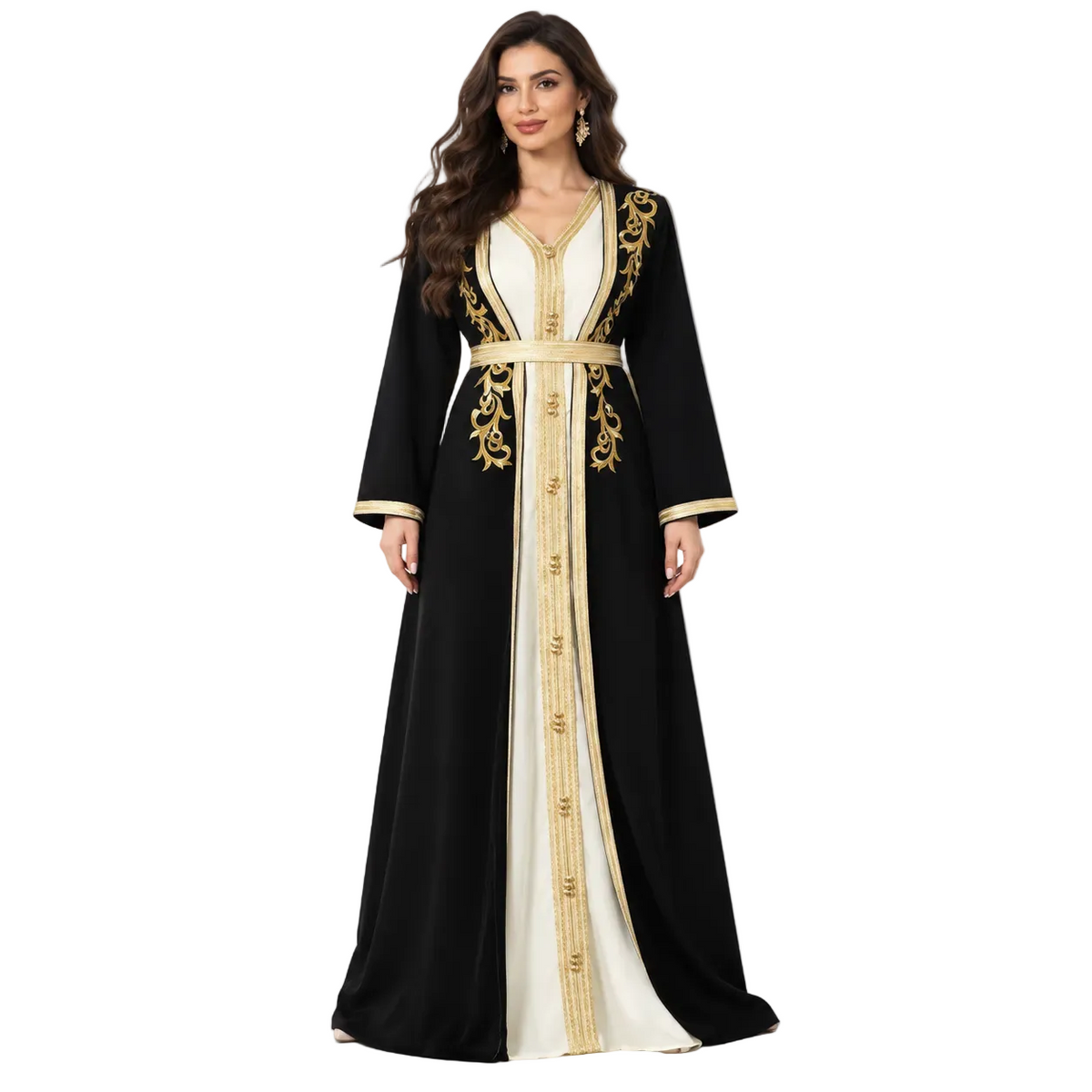 Black Gold Embroidered Luxury Moroccan Kaftan