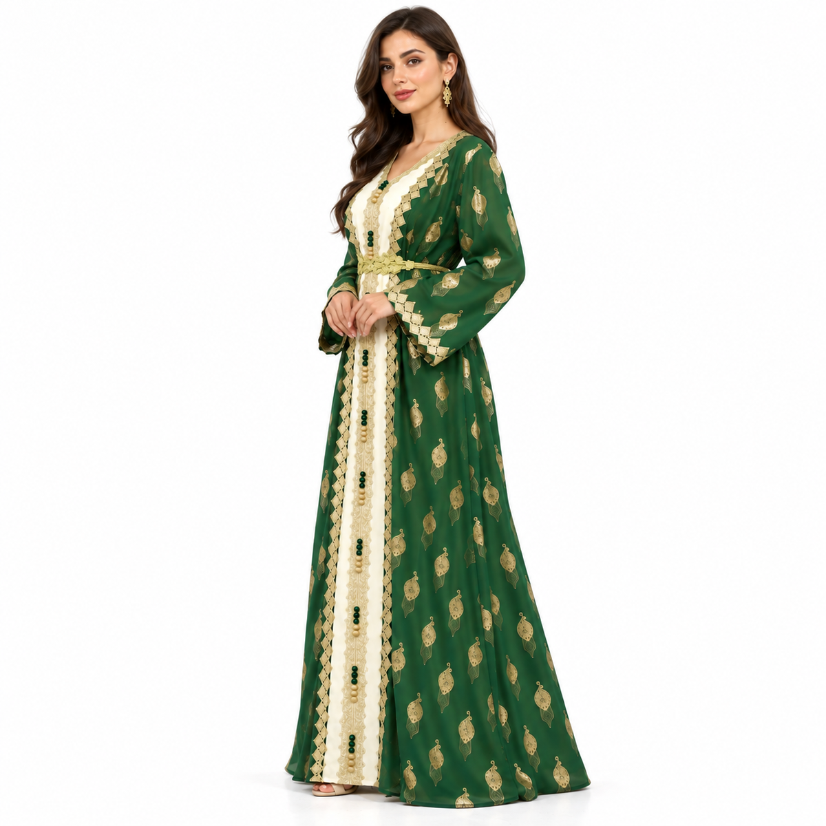 Emerald Gold Embroidered Luxury Moroccan Kaftan
