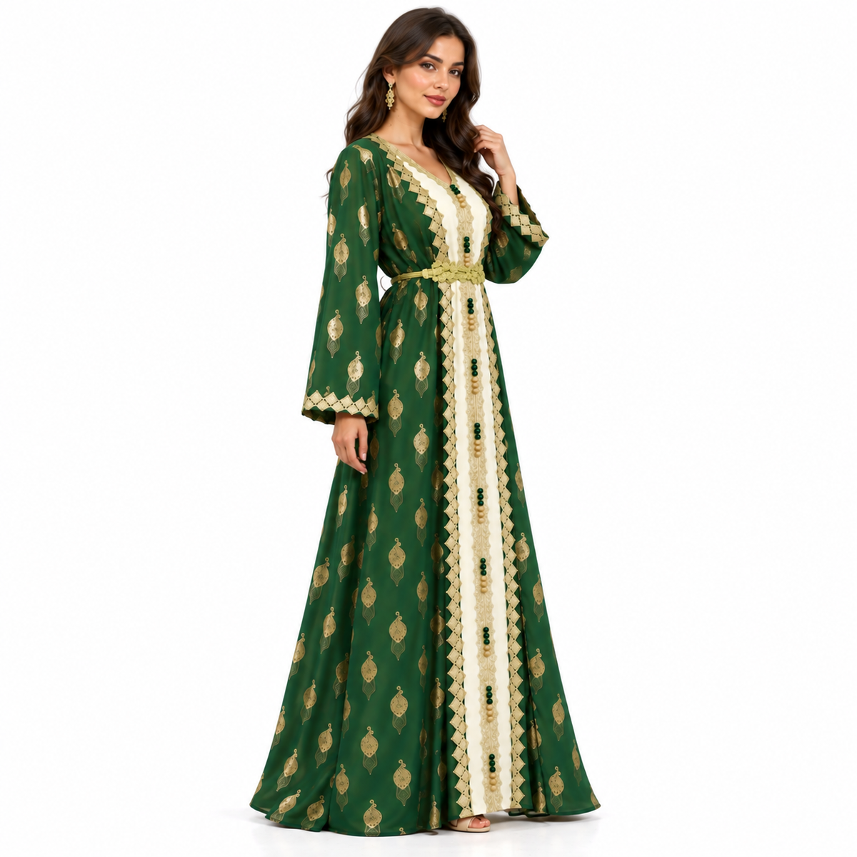 Emerald Gold Embroidered Luxury Moroccan Kaftan