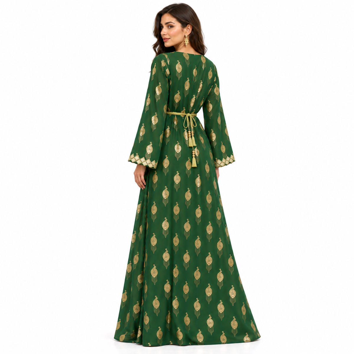 Emerald Gold Embroidered Luxury Moroccan Kaftan