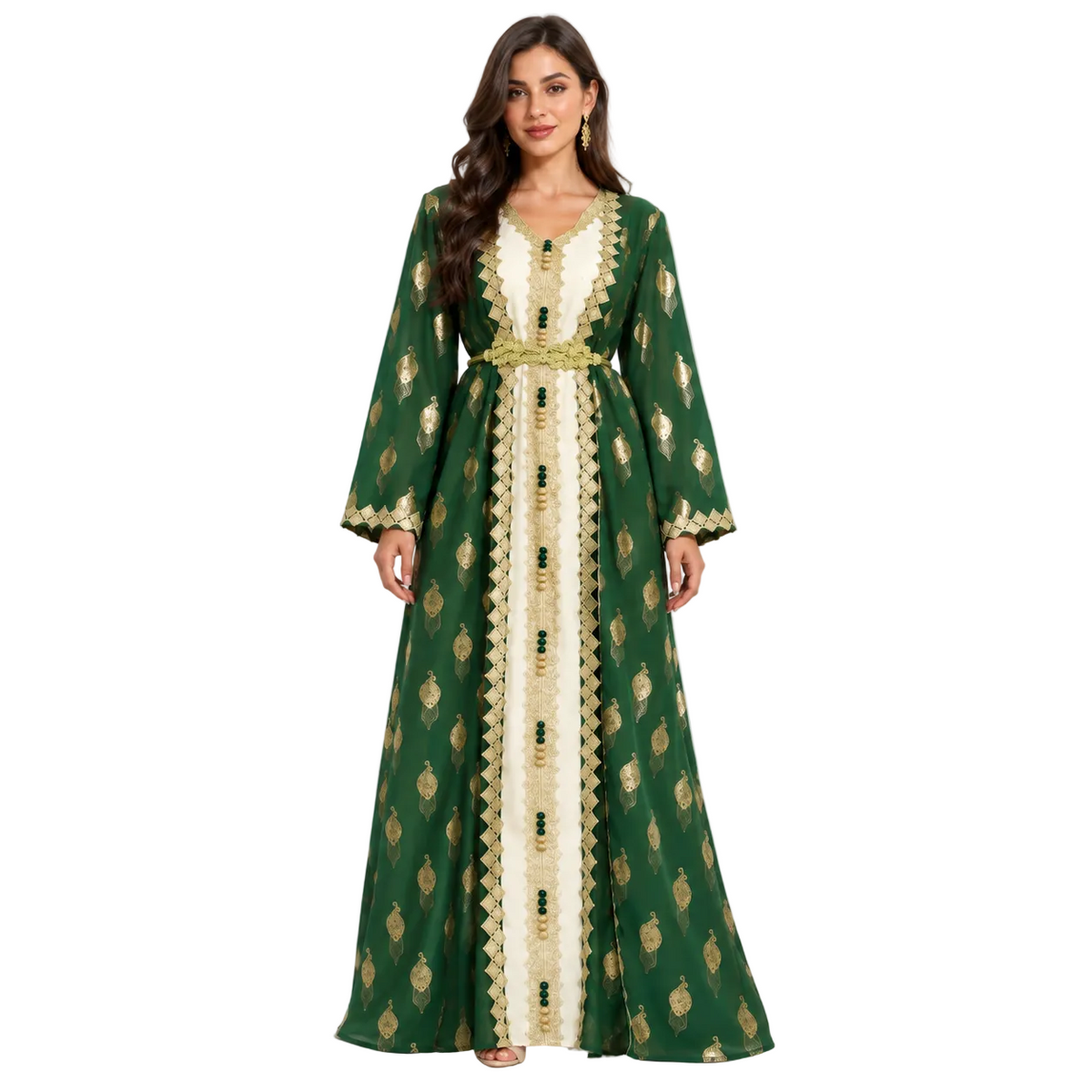 Emerald Gold Embroidered Luxury Moroccan Kaftan