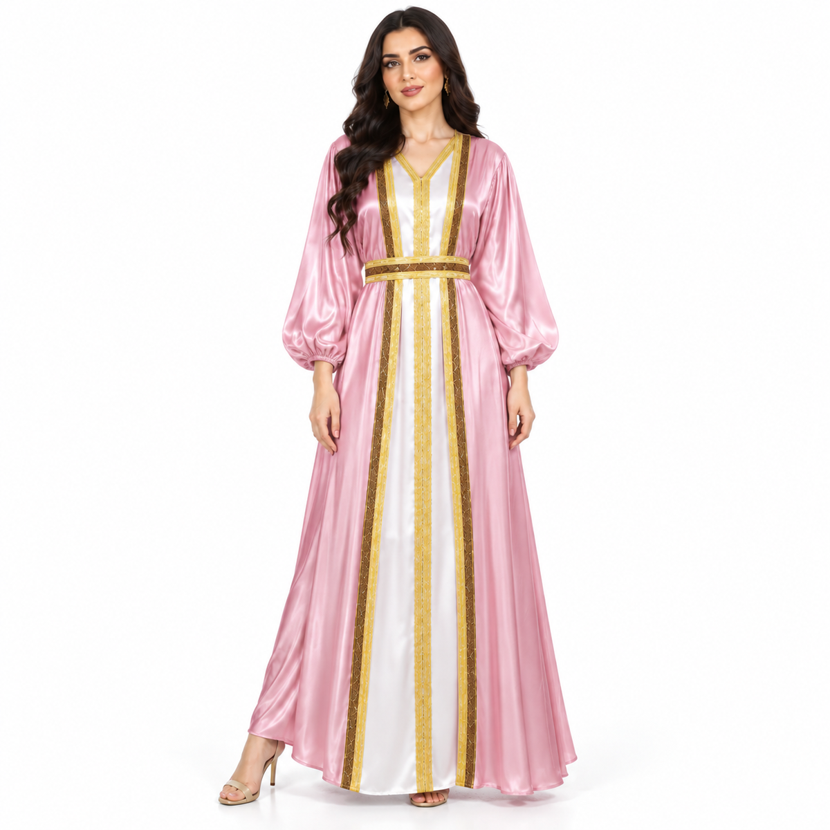 Pink Gold Satin Luxury Moroccan Kaftan