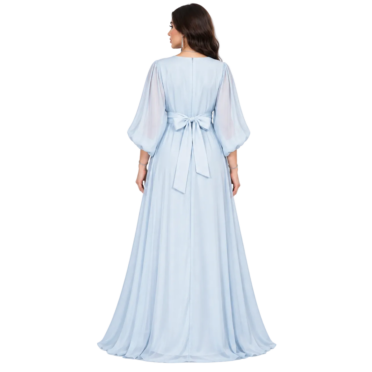 Blue Embroidered Elegant Chiffon Moroccan Kaftan