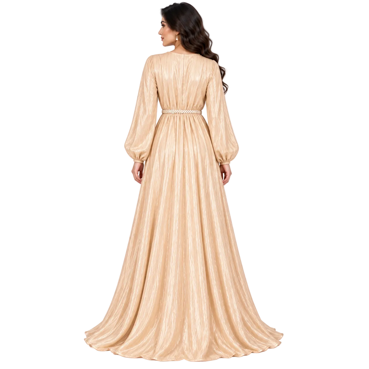 Champagne Pearl Belted Elegant Moroccan Kaftan