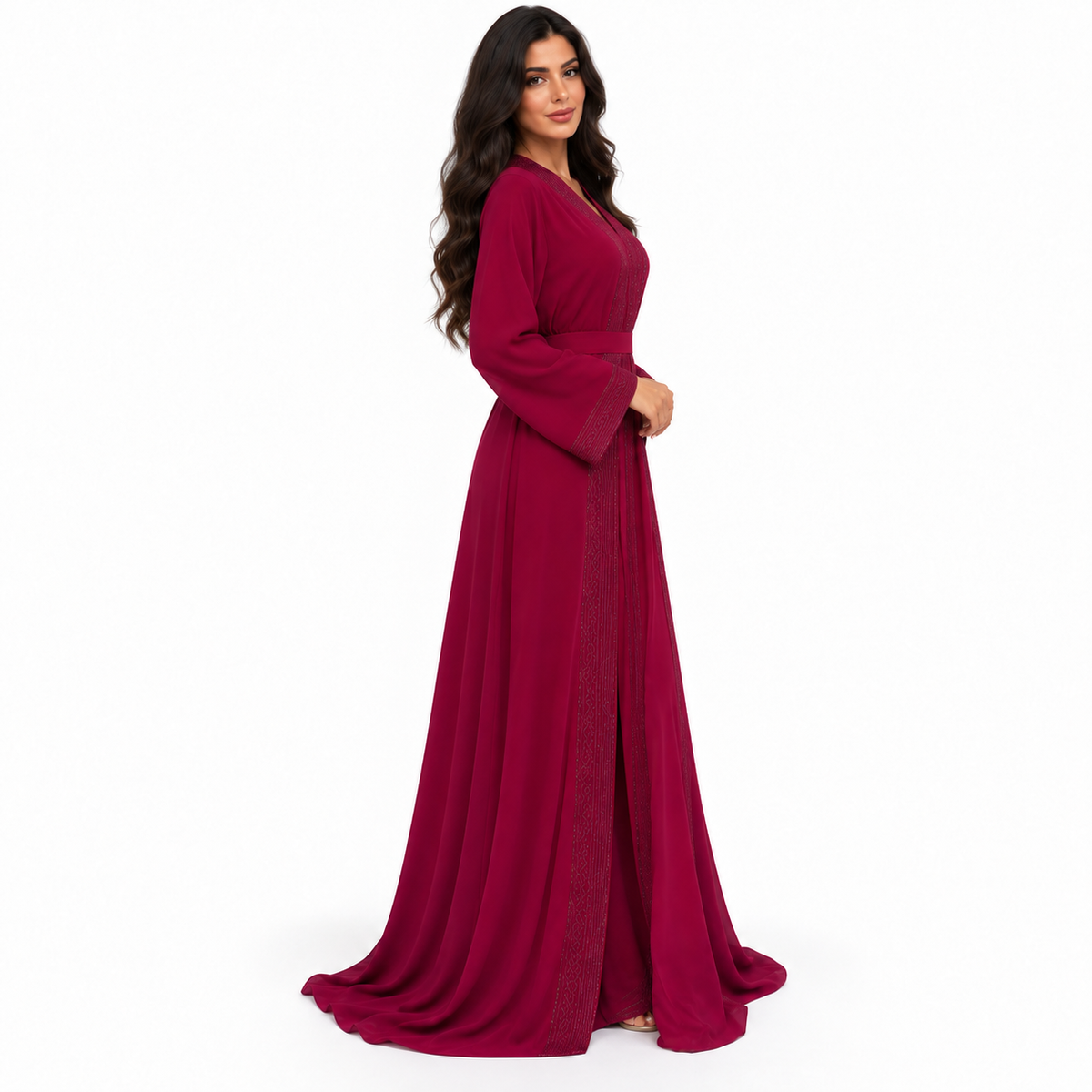 Burgundy Embroidered Moroccan Luxury Women’s Kaftan