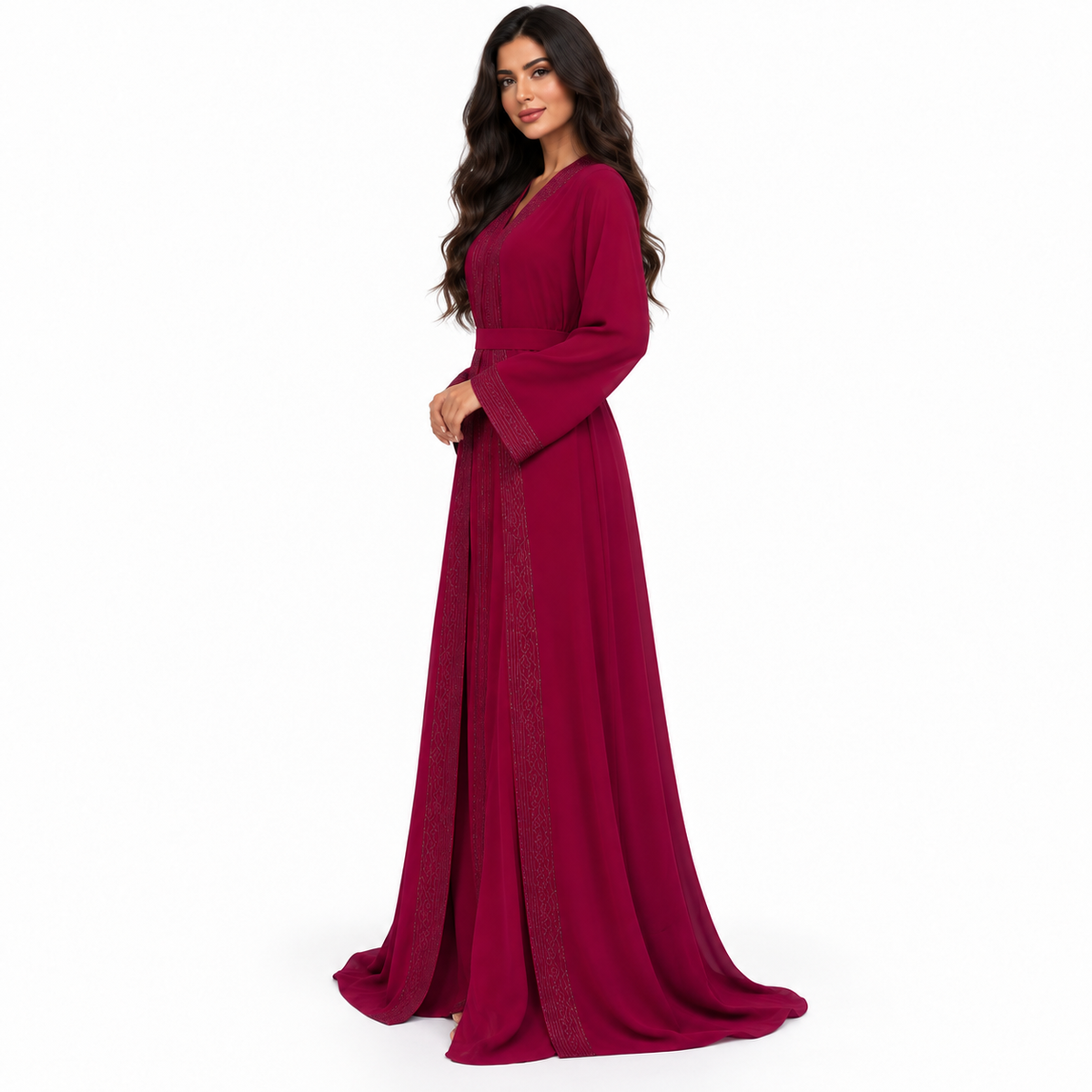 Burgundy Embroidered Moroccan Luxury Women’s Kaftan