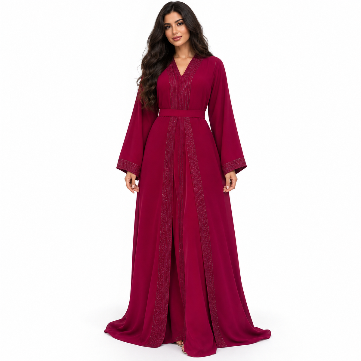 Burgundy Embroidered Moroccan Luxury Women’s Kaftan