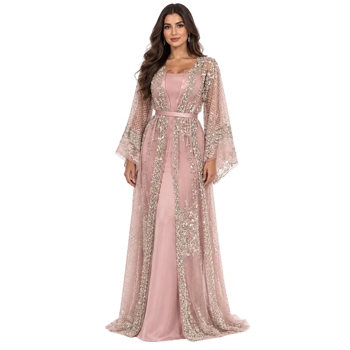 Pink Silver Embellished Moroccan Luxury Kaftan