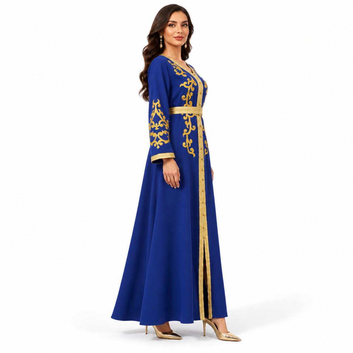 Navy Gold Embroidered Moroccan Luxury Kaftan