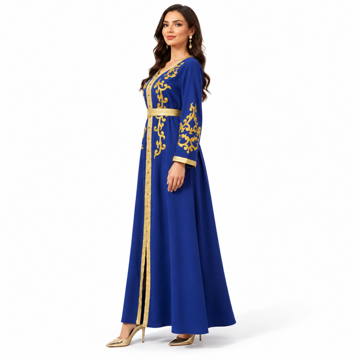 Navy Gold Embroidered Moroccan Luxury Kaftan