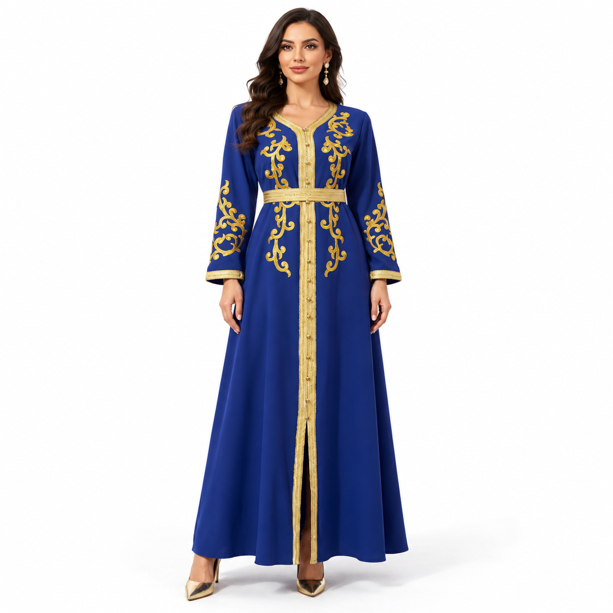 Navy Gold Embroidered Moroccan Luxury Kaftan