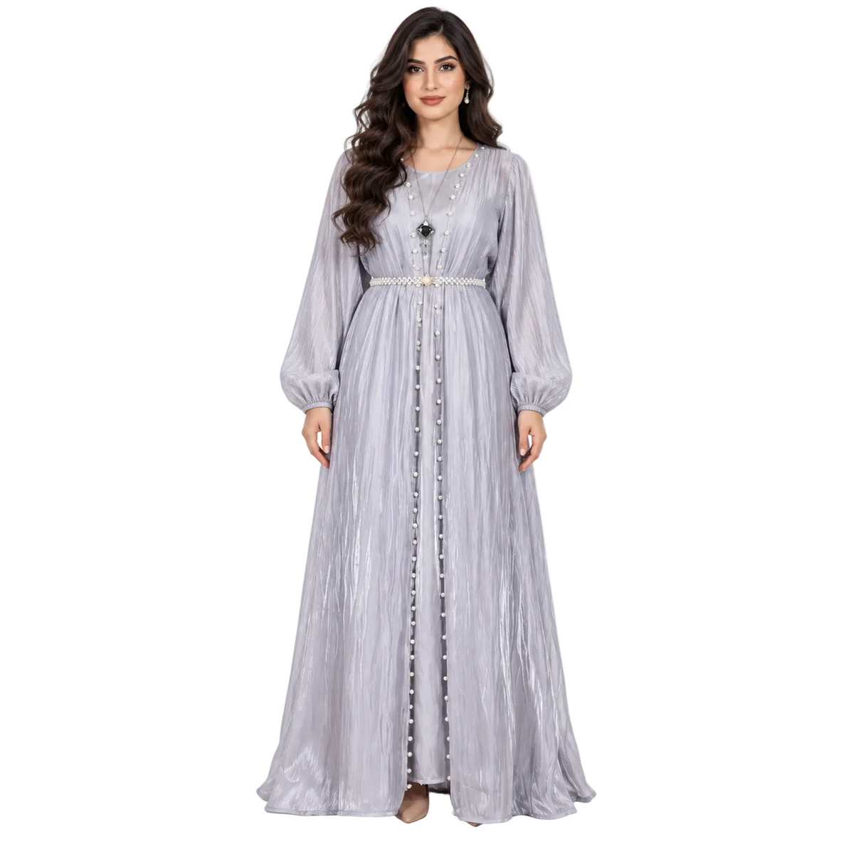 Light Grey Embellished Luxury Moroccan Kaftan