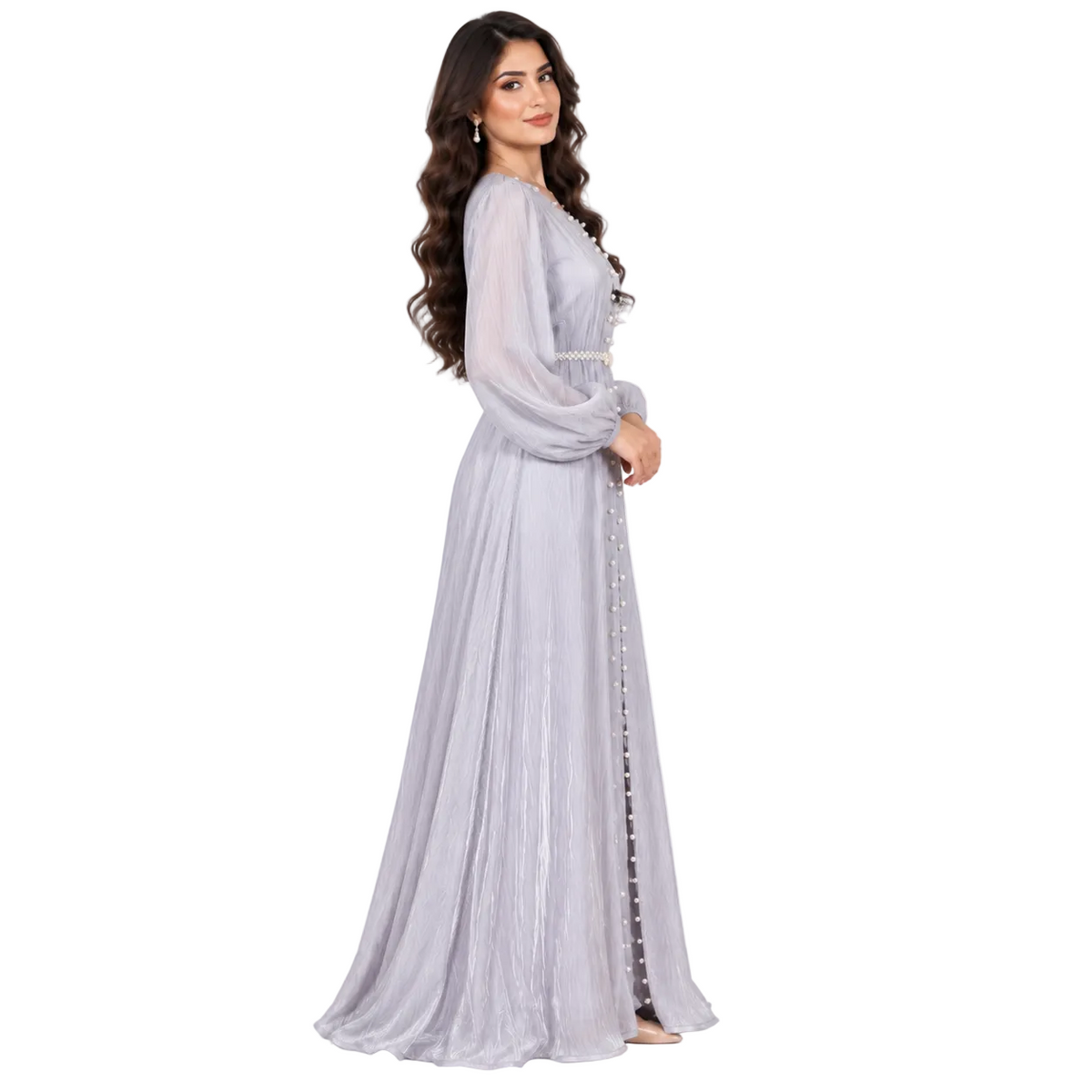 Light Grey Embellished Luxury Moroccan Kaftan