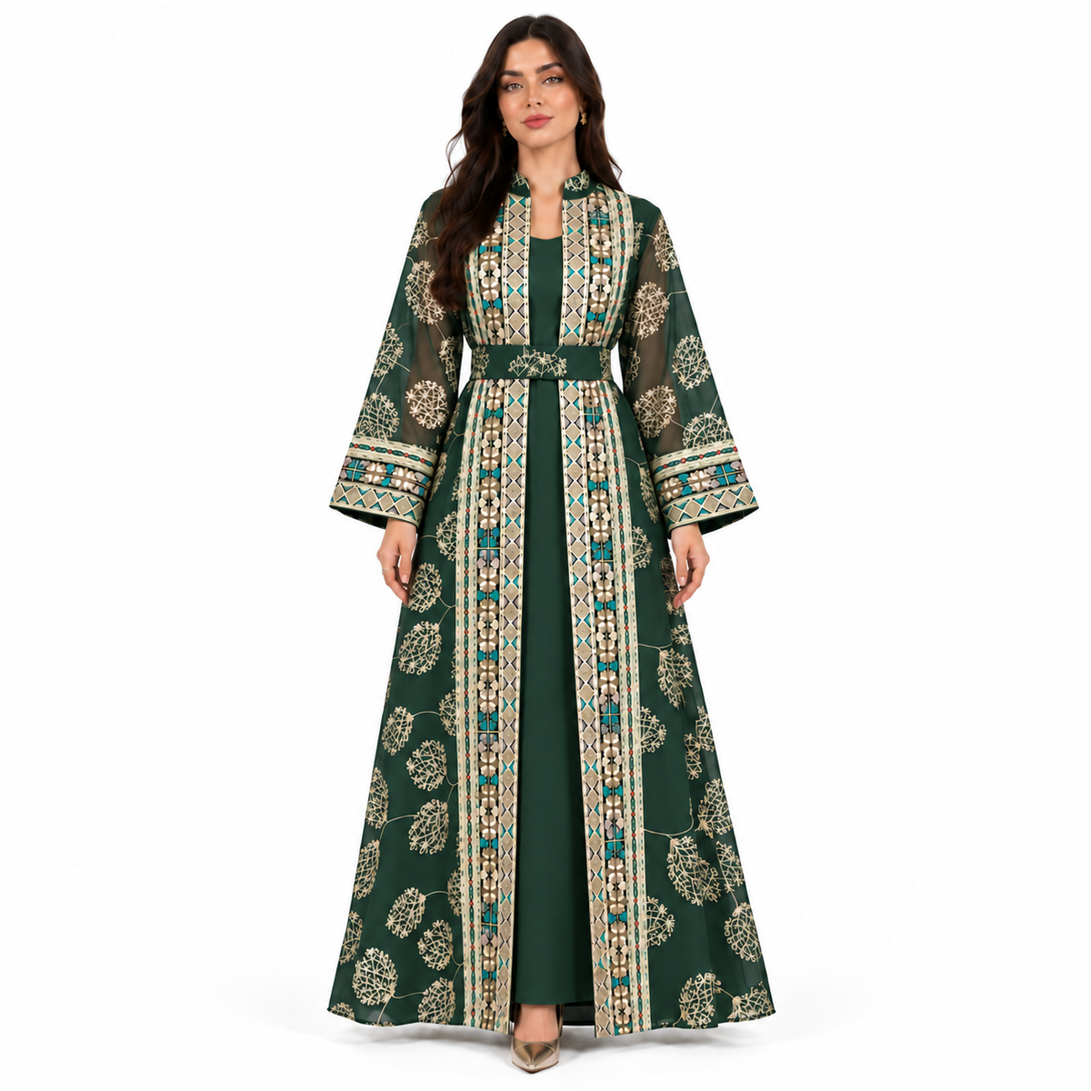 Dark Green Open Front Moroccan Kaftan