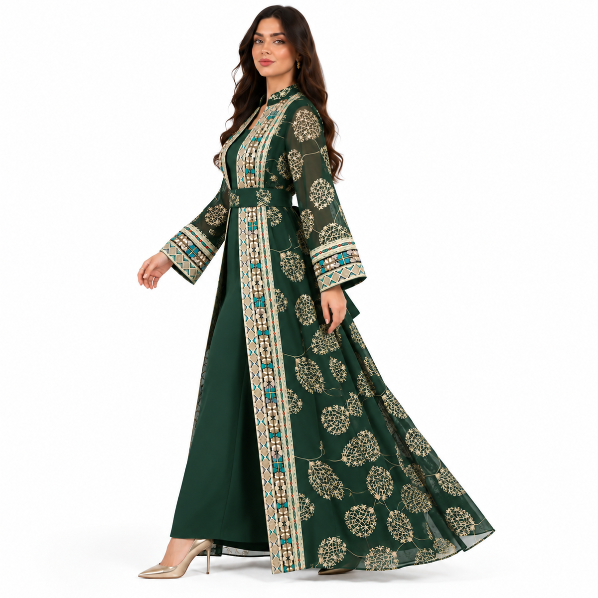 Dark Green Open Front Moroccan Kaftan