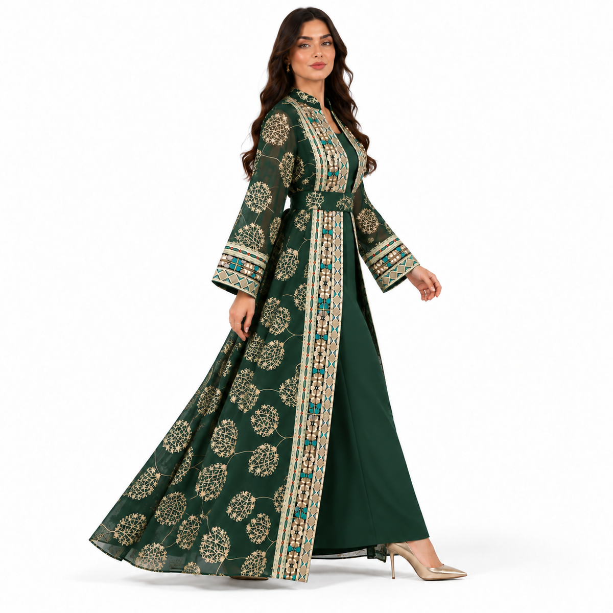 Dark Green Open Front Moroccan Kaftan