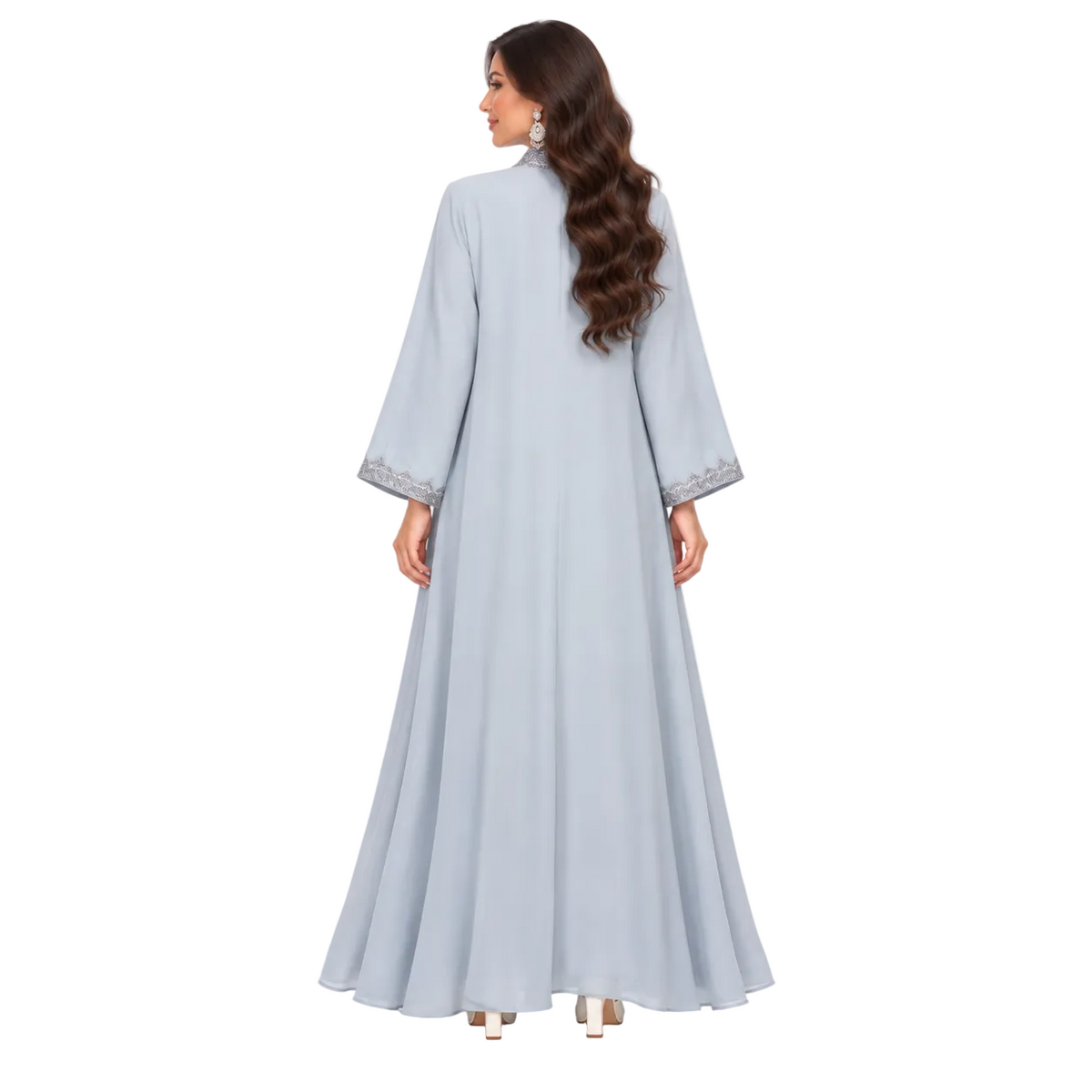Grey Blue Embroidered Moroccan Luxury Kaftan