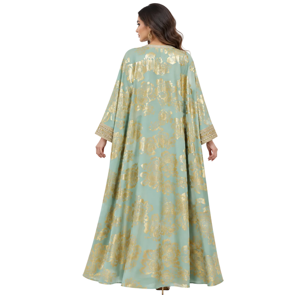 Green Gold Embroidered Moroccan Luxury Kaftan